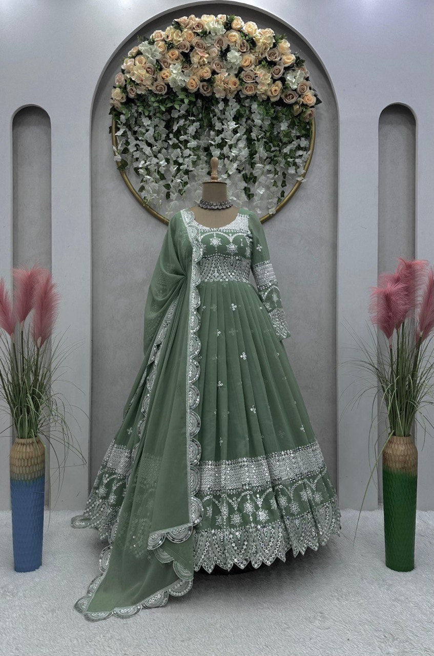 Beautiful Designer Anarkali Salwar Suit With Thread And Sequence work