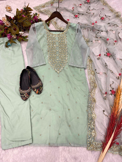 Designer Organza Kurta Set With Embroidery Sequence Work