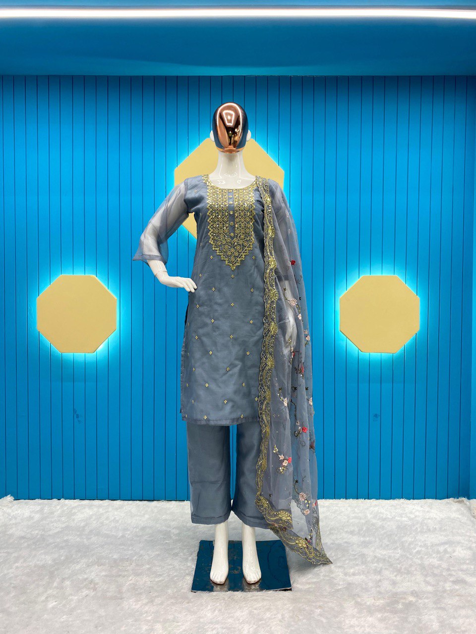 Designer Organza Kurta Set With Embroidery Sequence Work