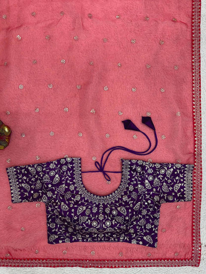 Red Color Organza Silk Sequence Work Wedding Wear Saree Blouse