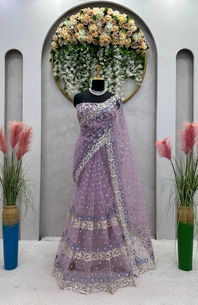Party Wear Net Sequence Pearl Work Saree Blouse