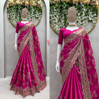 Party Wear Pink Color Japan Satin Sequence Work Saree Blouse