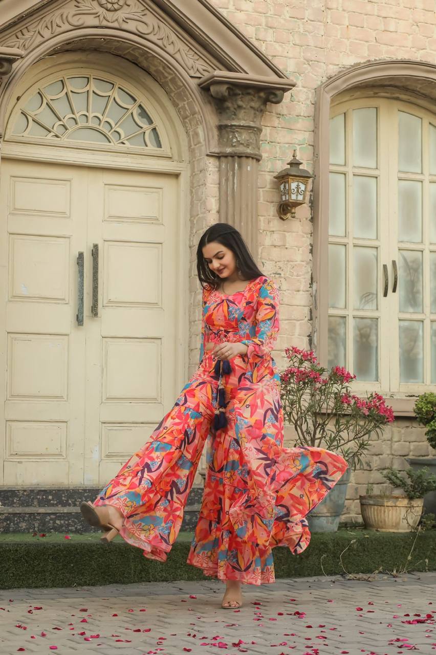 Stunning Multi Color Georgette Digital Printed Indo Western
