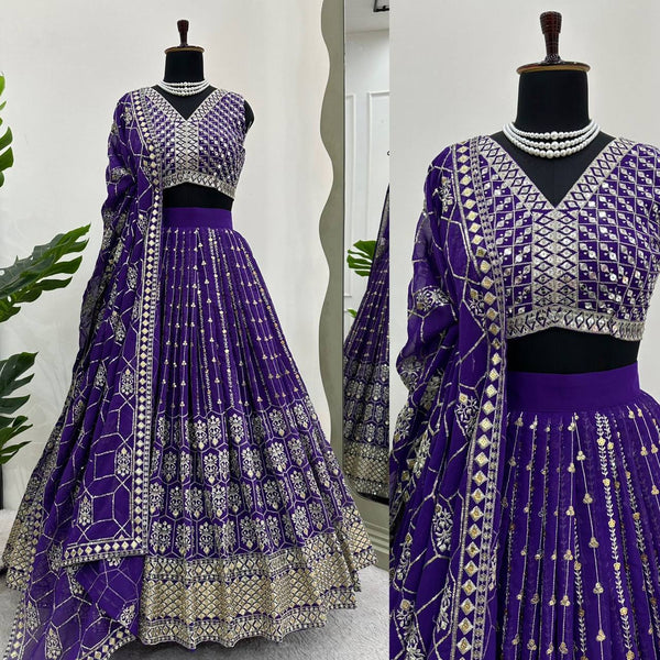 Latest Purple Georgette Sequence Work Lehenga Choli For Wedding Wear