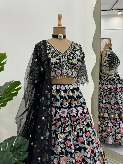 Best Quality Black Color Georgette Sequence Work Lehenga Choli