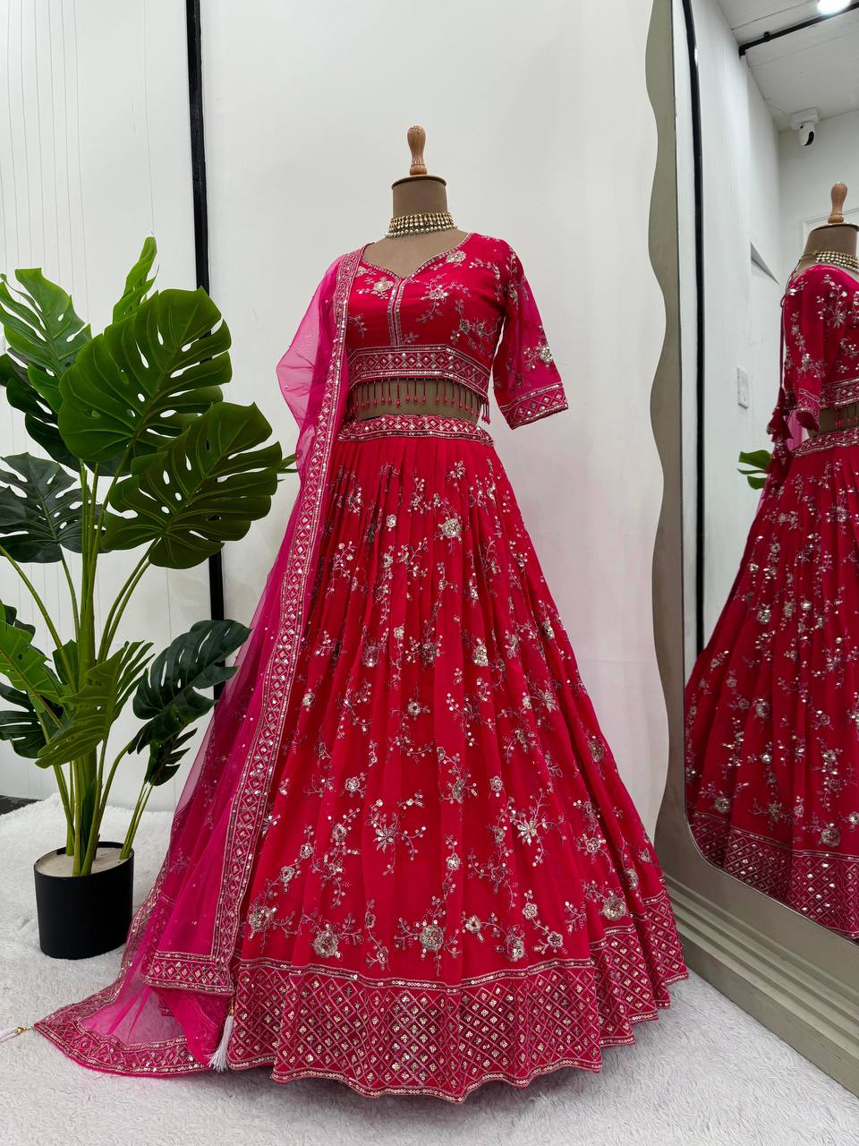 Red Color Georgette Sequence Thread Work Lehenga Choli