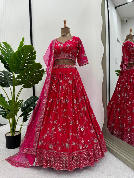 Red Color Georgette Sequence Thread Work Lehenga Choli