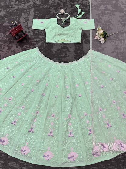Sea Green Color Mono Banglori Sequence Work Lehenga Choli