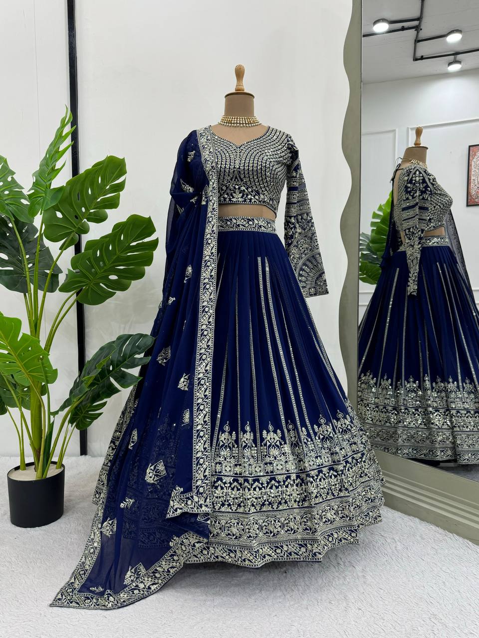 Navy Blue Embroidery Lehenga Choli For Women