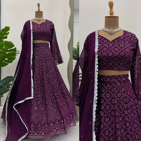 Wine Georgette Lehenga For Function Wear