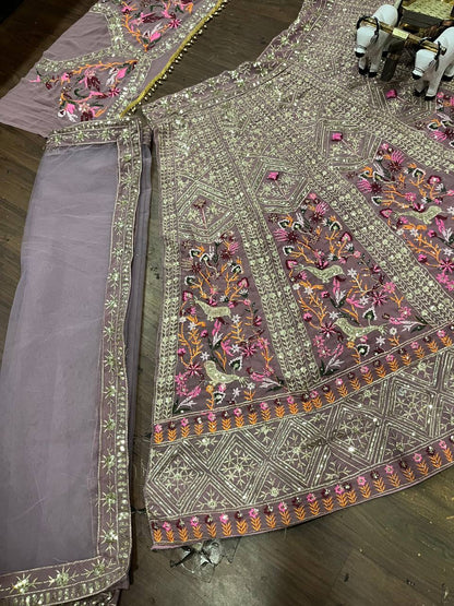 Onion Color Georgette Party Wear Lehenga For Women