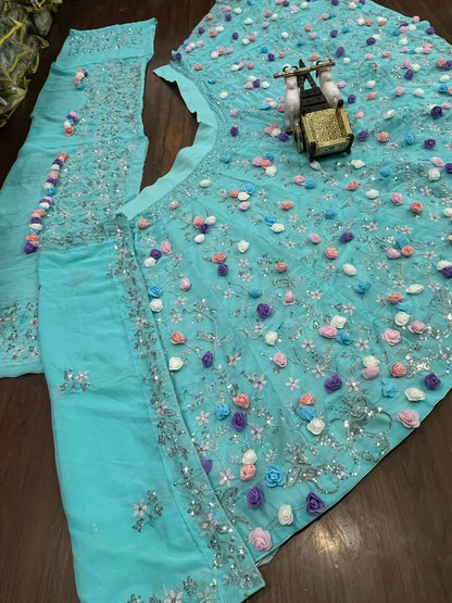 Sky Blue color georgette Lehenga For Women