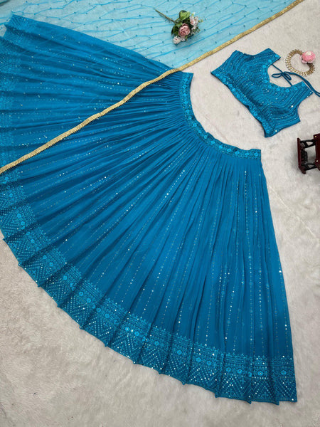 Blue Color Georgette Sequence Lehenga Choli