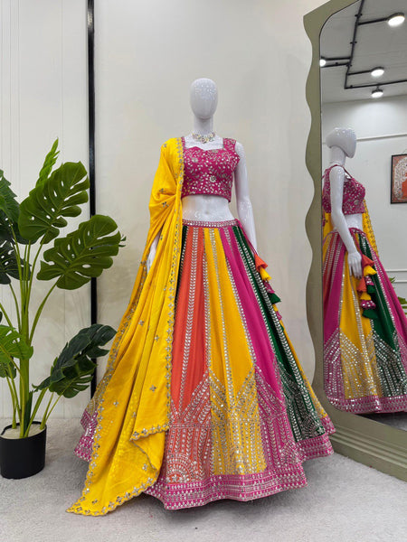 Multi Color Chinon SIlk Sequence WOrk Lehenga Choli
