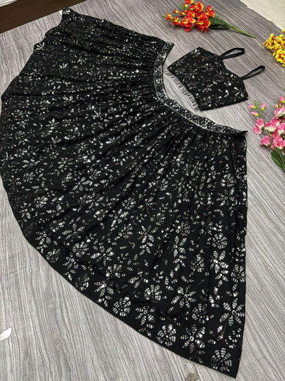 Black Color Sequence Georgette Lehenga Choli