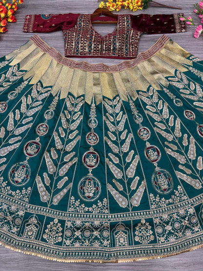 Rama Color Satin Silk Zari Lehenga Choli