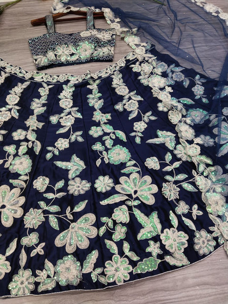 Blue Color Embroidered Sequence Silk Georgette Lehenga Choli