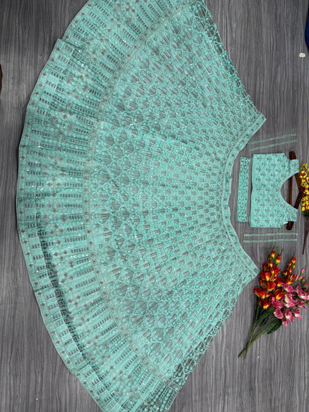 Sea Green Net Sequence Lehenga Choli