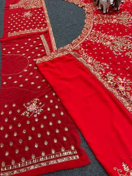 Latest Red Color Georgette Sequence Work Lehenga Choli