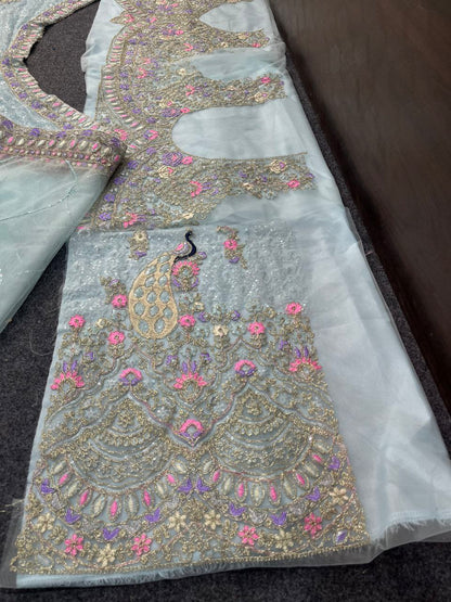 Blue Net Party Wear Lehenga For Women