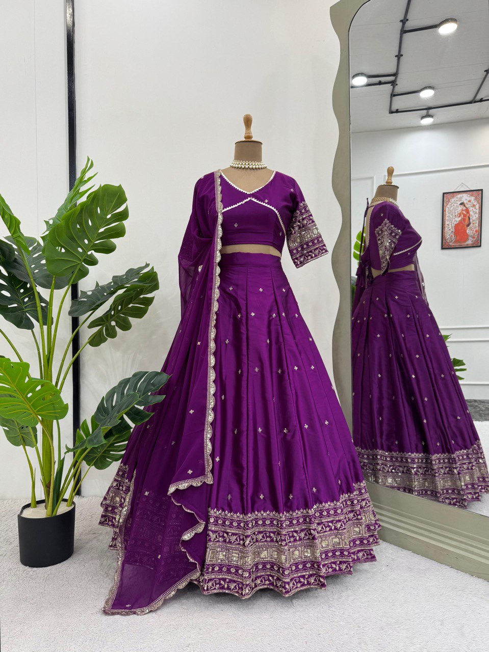 Wine Color Satin Silk Sequence Work Lehenga Choli