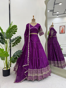 Wine Color Satin Silk Sequence Work Lehenga Choli
