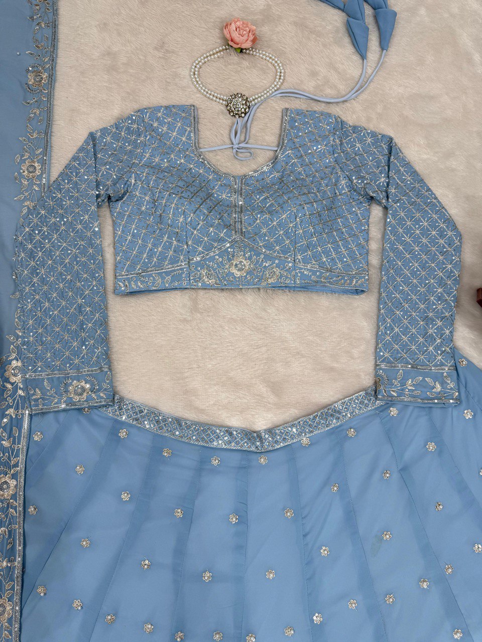 Sky Blue color Georgette Sequnce Lehenga Choli