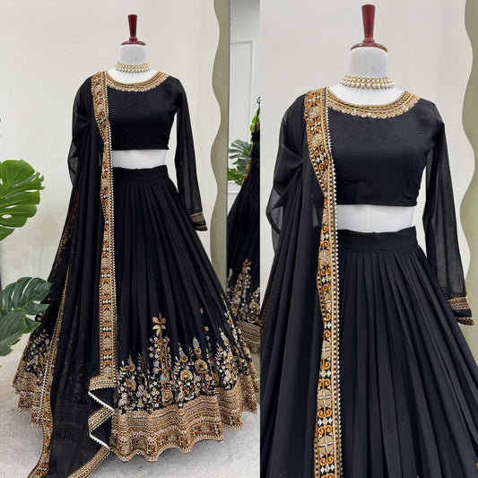 Letest Black Color Georgette Sequnce Work Lehenga choli