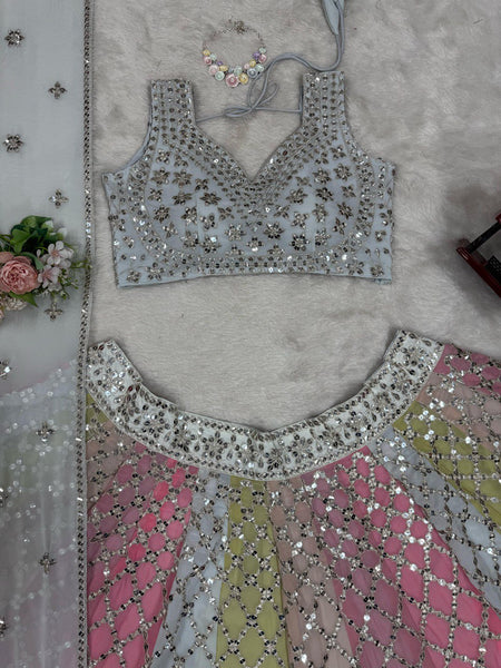Multi Color Sequence Georgette Lehenga Choli