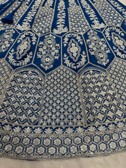 Blue Georgette Embroidery Lehenga