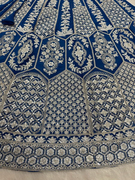 Blue Georgette Embroidery Lehenga