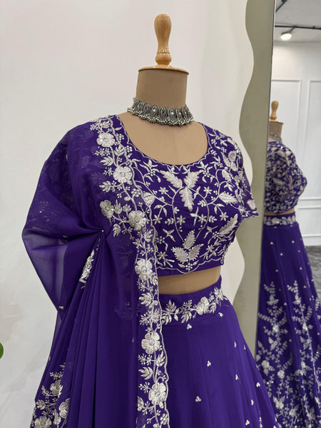 Latest Violet Color Georgette Sequence Lehenga Choli