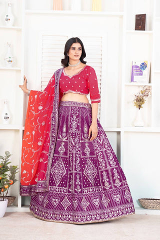 Wine Color Jalpari Silk Embroidered Lehenga Choli