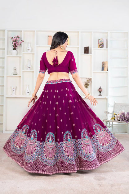 Wedding Wear Wine Georgette Sequence Lehenga Choli