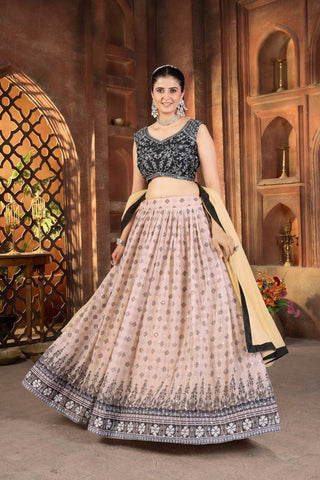 Cream Color Georgette Sequence 4 Meter Flair Lehenga Choli