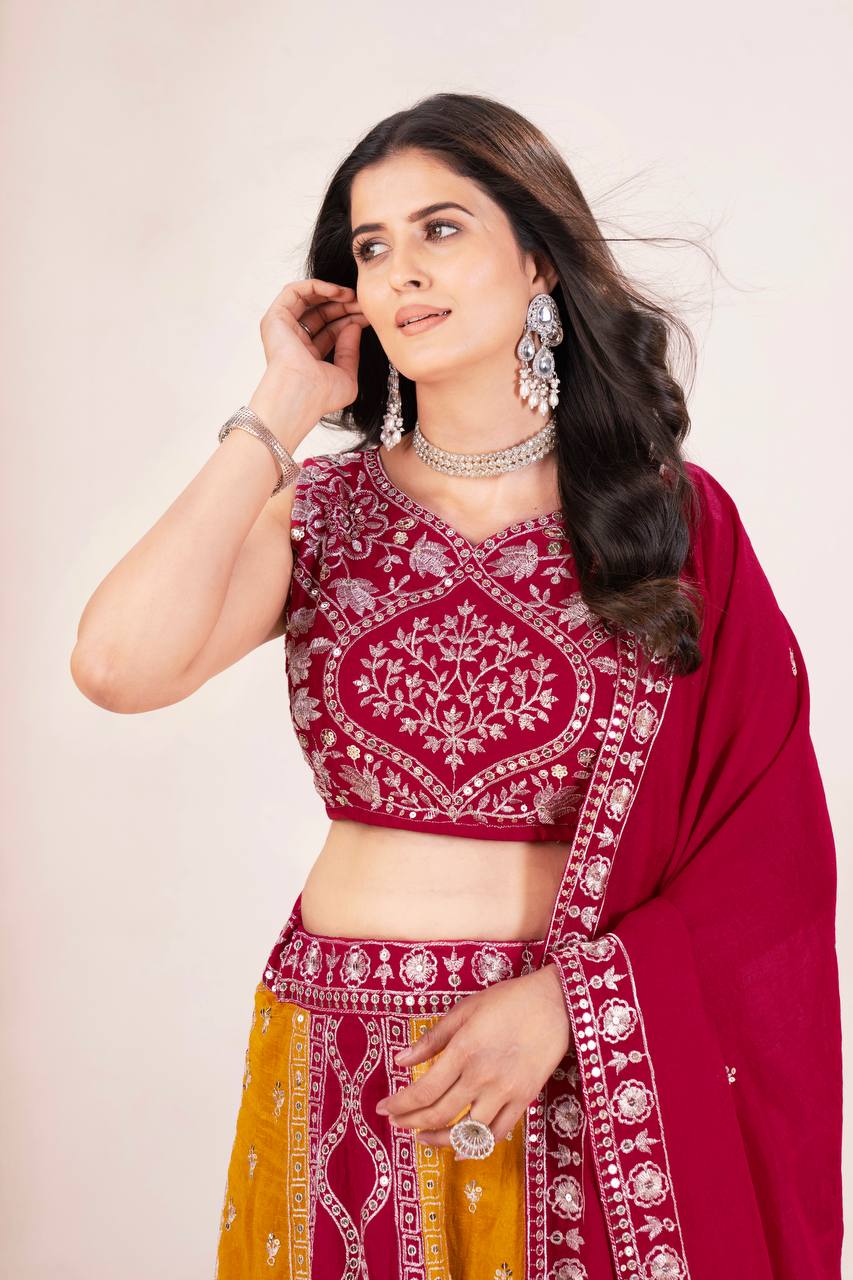 Latest Red Color Sequence Vichitra Silk Lehenga Choli
