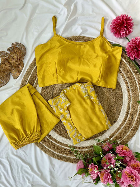 Yellow Color Chinon Silk Muiti Thread Indo Western