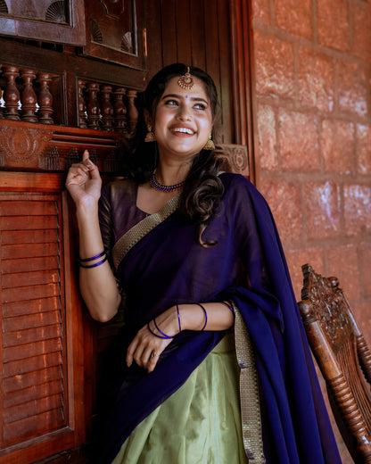 Green Color Kanchipuram Zari Weaving Lehenga Choli