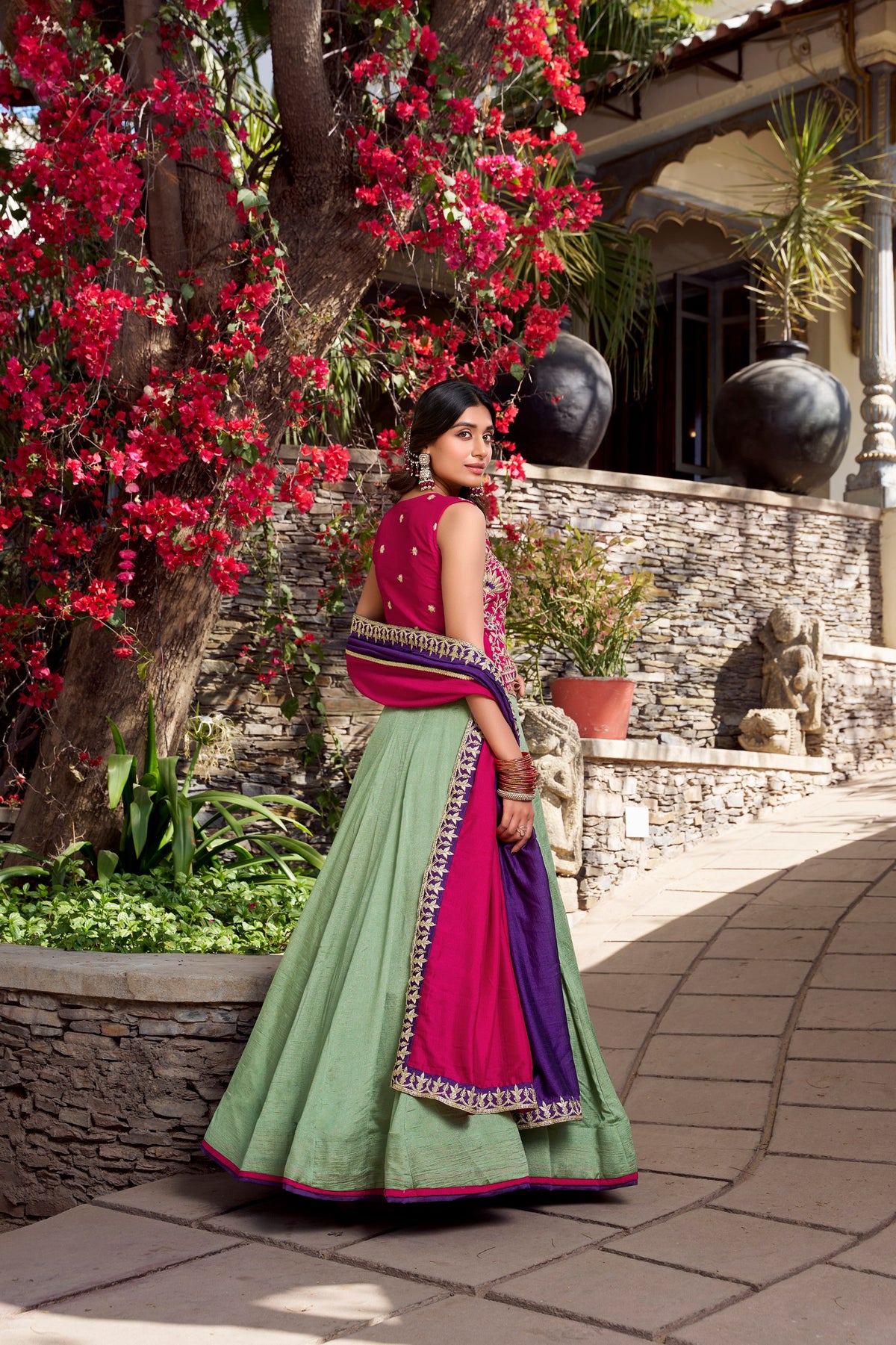 Vichitra Silk Sequence Work Green Color Lehenga Choli