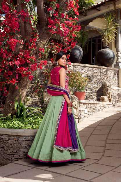 Vichitra Silk Sequence Work Green Color Lehenga Choli
