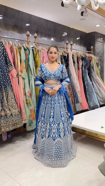 Blue Sequnce Work Georgette Lehenga Choli