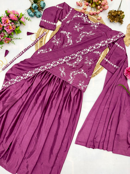 Rani Color Chinon Silk Sequence Work Lehenga Saree