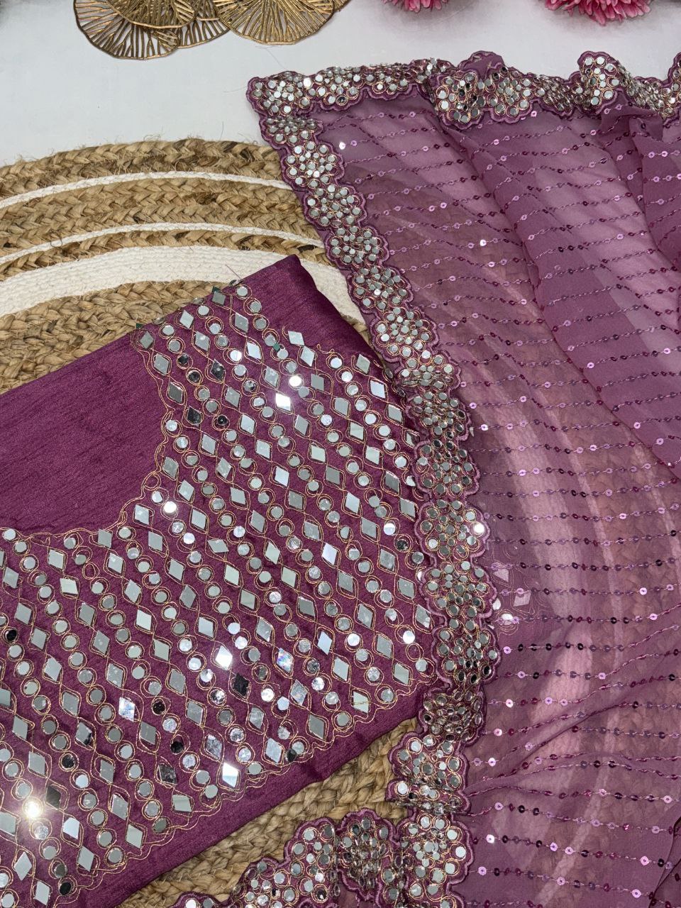 Latest Georgette Real Mirror Sequence Work Saree Blouse