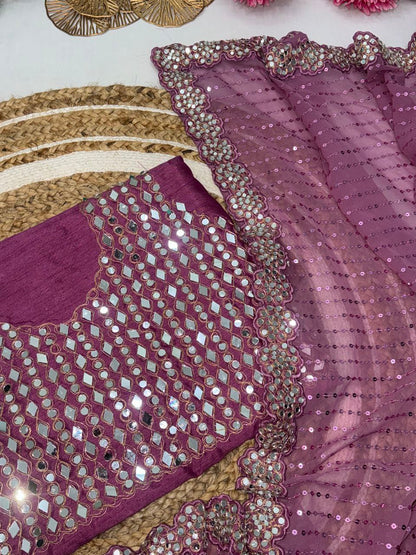 Latest Georgette Real Mirror Sequence Work Saree Blouse