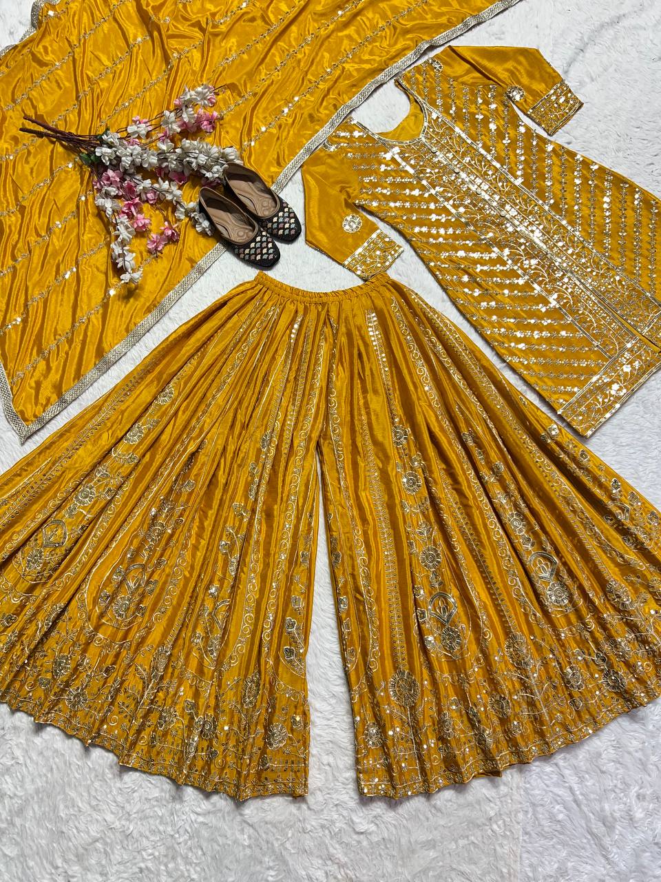 Mustard Color Georgette Embroidered Work Salwar Suit