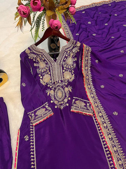 Purple Color Chinon Silk Sequence Work Sharara Suit