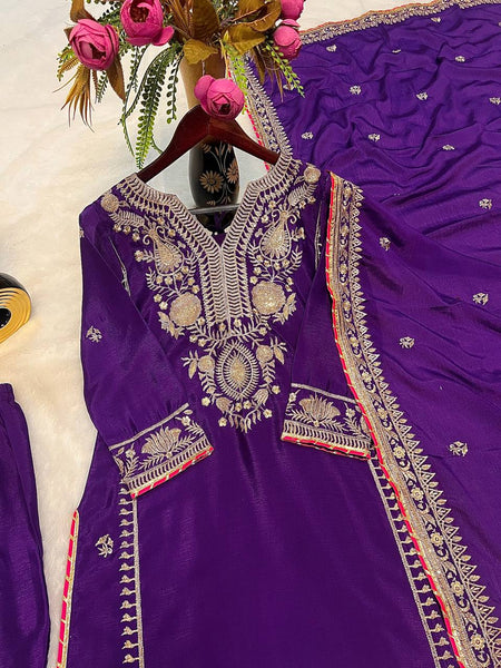 Purple Color Chinon Silk Sequence Work Sharara Suit