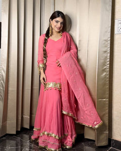 Peach Color Chinon Silk Sequence Work Sharara Suit