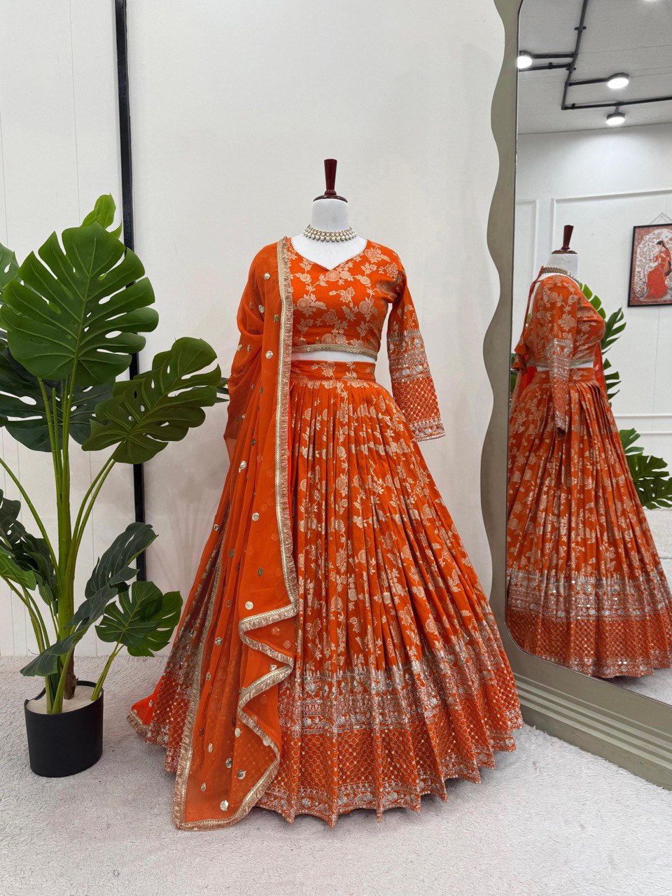 Latest Jacquard Sequence Work Lehenga Choli
