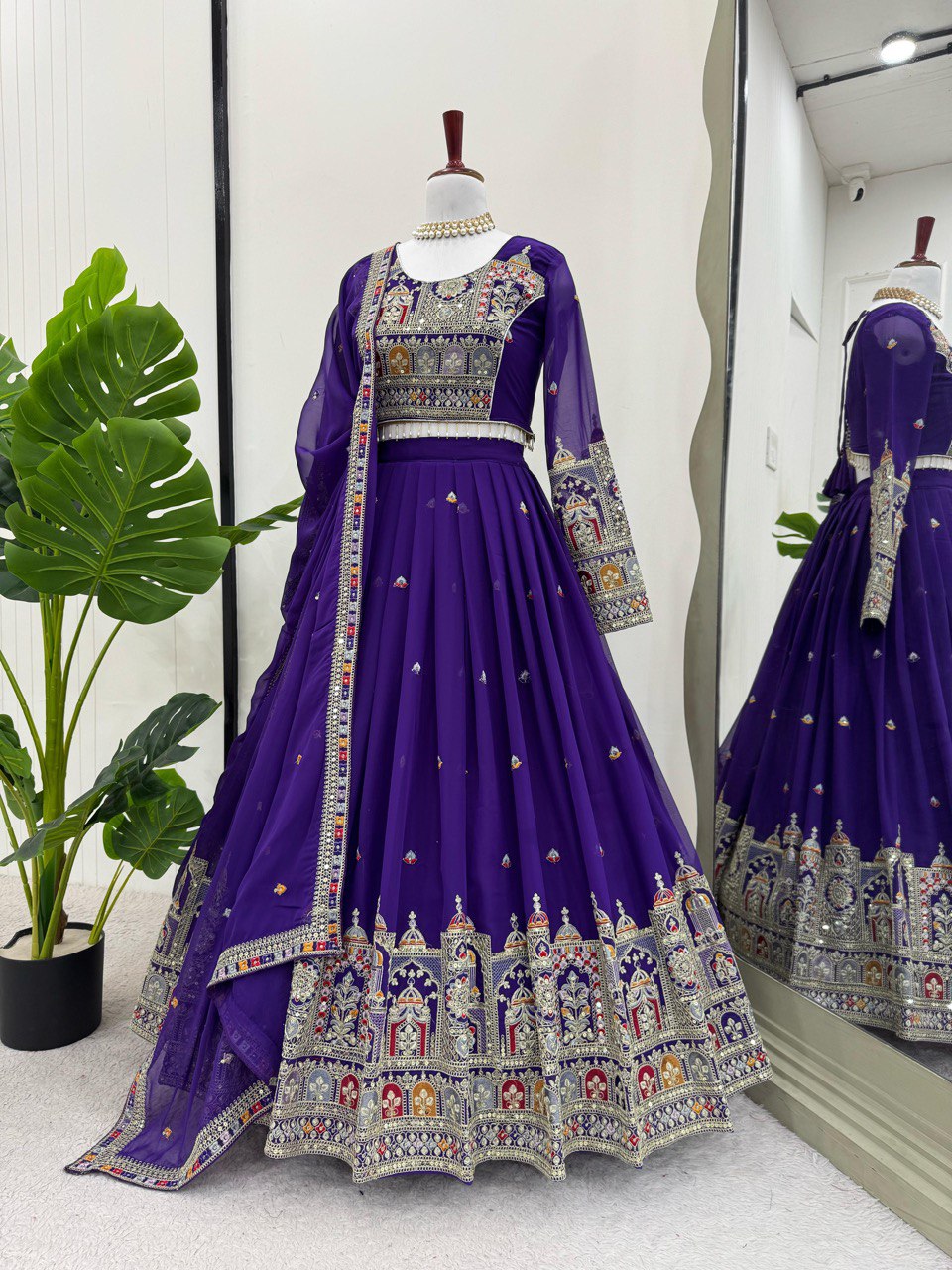 Wedding Wear Violet Georgette Sequence Work Lehenga Choli